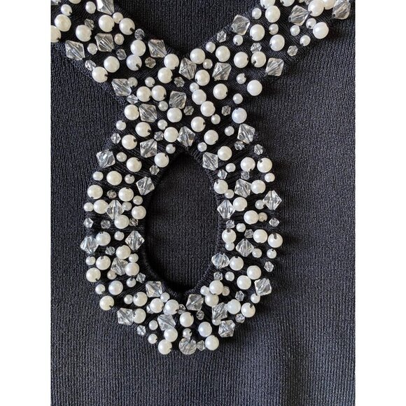 Cable and Gauge, Women's Stone Design Stretch Blouse, Black, Nylon, Viscose. - Picture 3 of 5